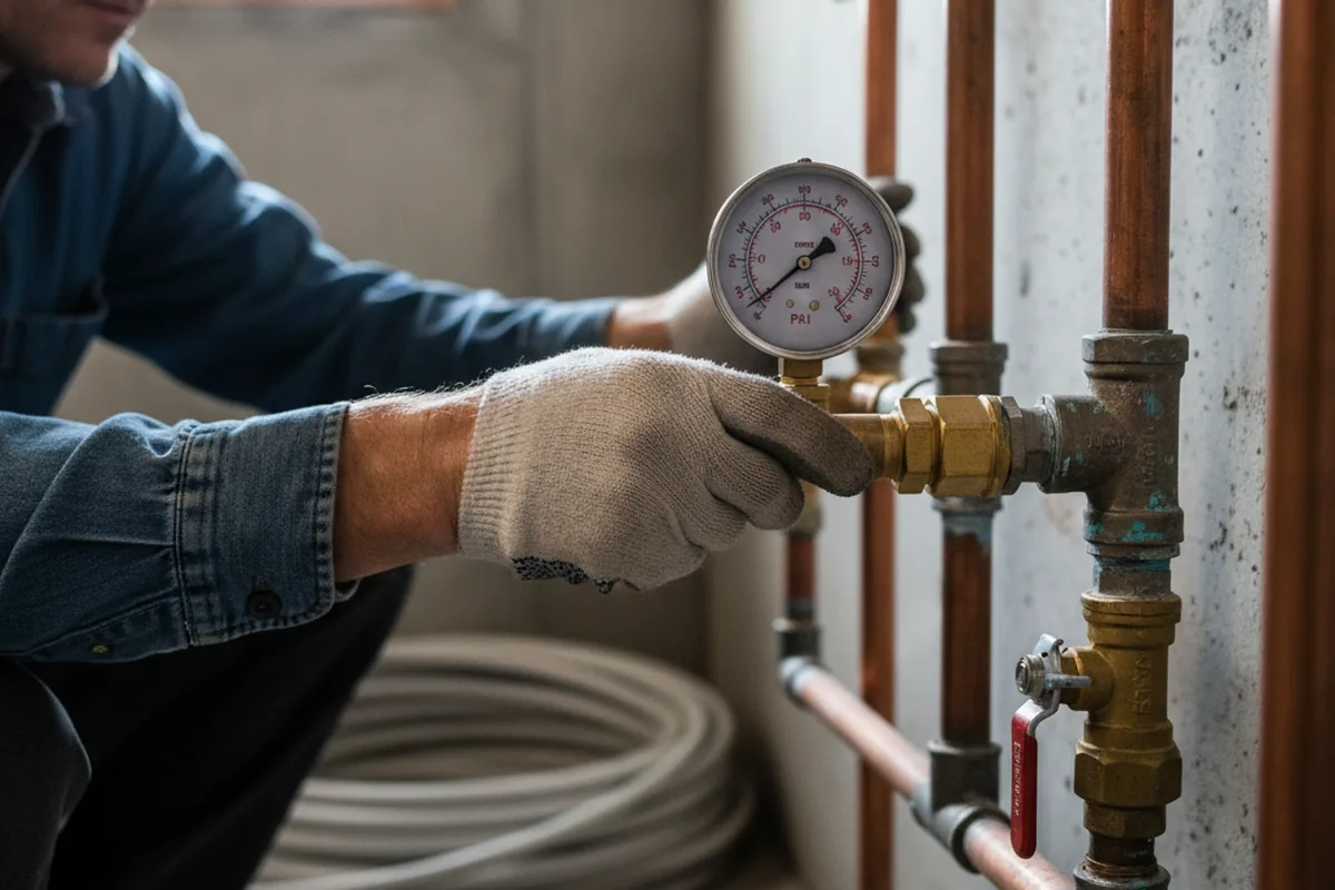 Pressure testing a repaired line during Water Line Repair in Brick